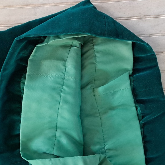 Vintage Velvet Classy Dark Green Shift Tailored Holiday Front Gold Button Dress - Picture 10 of 10